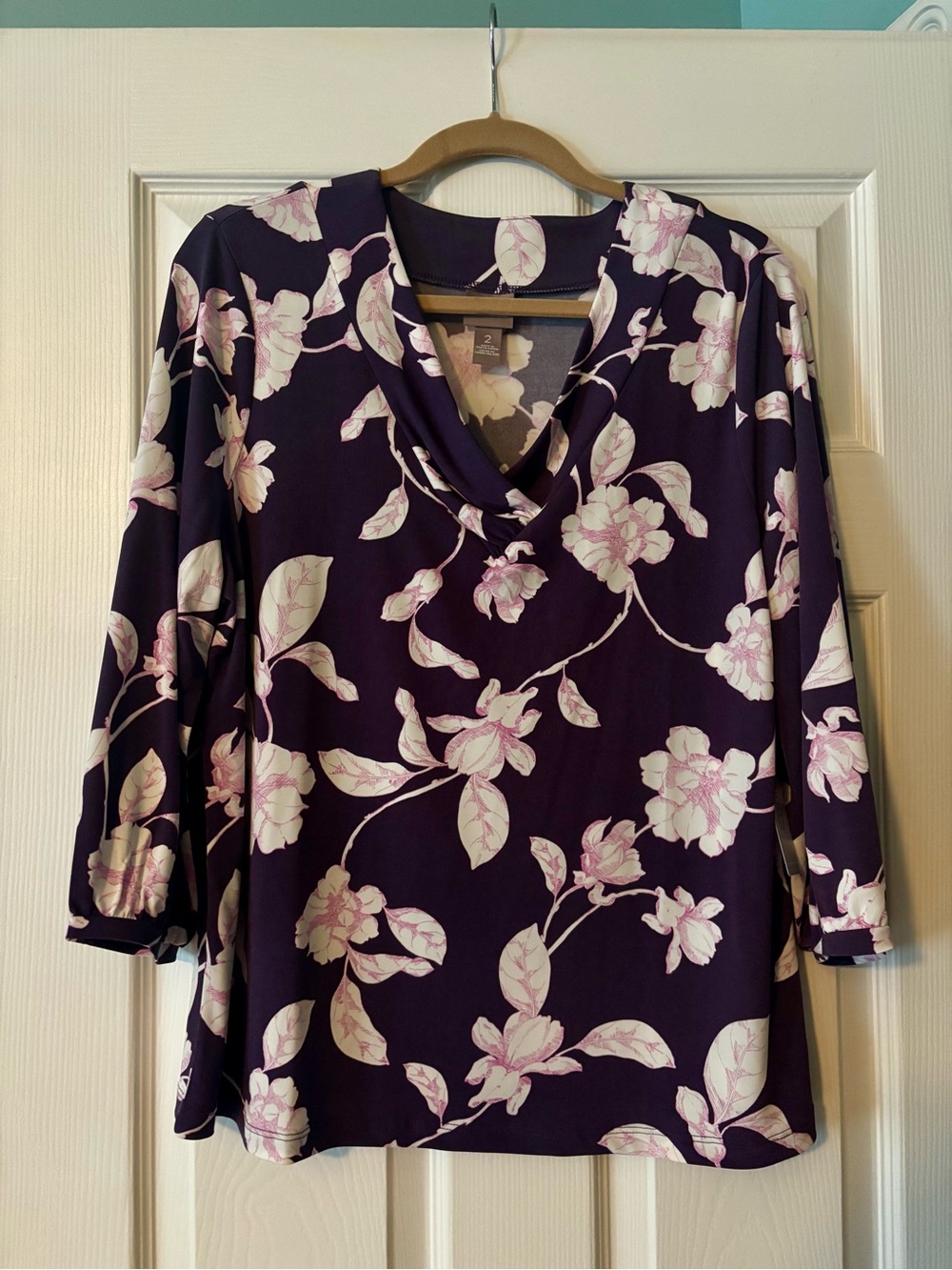 Chico's Purple Floral Drape V-neck Tunic
